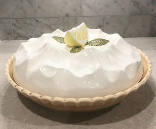 Vintage Ceramic Lemon Meringue Pie Keeper Plate Server W/ Lid Japan,  Cheerful