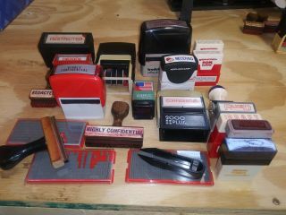 Vintage Lot Rubber Stamps Redacted Confidential Restricted Wood Self - Ink Office