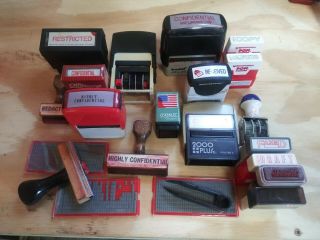 Vintage Lot Rubber Stamps Redacted Confidential Restricted Wood Self - Ink Office 2