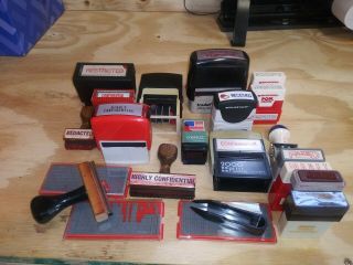 Vintage Lot Rubber Stamps Redacted Confidential Restricted Wood Self - Ink Office 3