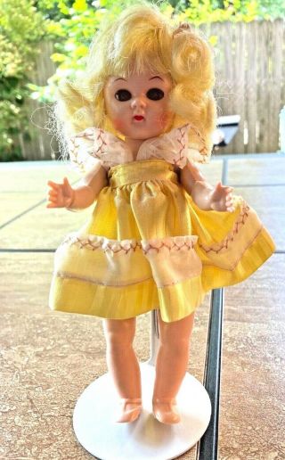 Vintage 1950s Virga Lollipop Doll Yellow Hair & Dress 8 " Hard Plastic Walker Exc
