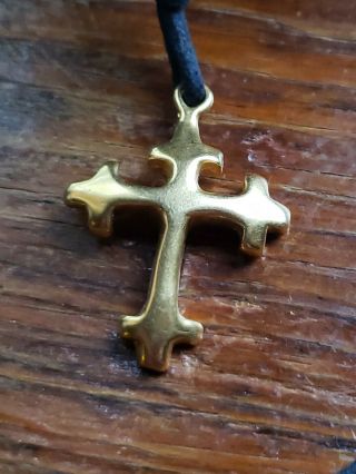 Vintage Robert Lee Morris Rlm 24k Gold Plated Cross Pendant On Leather Cord