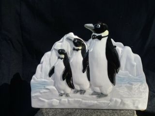 Otagiri Ceramic Tuxedo Penguins Napkin Holder Christmas Winter Euc Vtg 