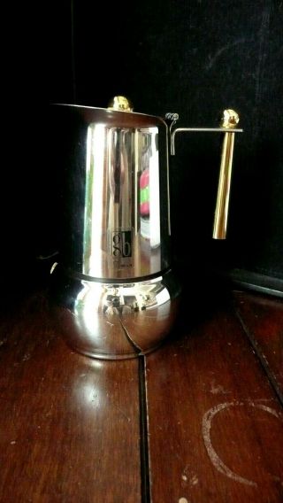 Vtg Gb Guido Bergna Inox 18 - 10 Ss Brass Stovetop Espresso Moka Pot 2 Cup