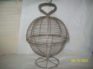 Egg Basket French Country Kitchen Woven Wire Silver Globe With Lid Vintage