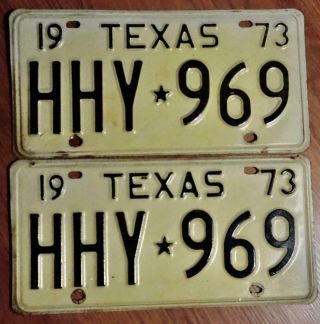1973 Vintage Texas License Plates Pair - Hhy 969