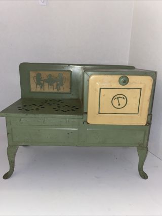 Vintage Greeen Metal Childs Toy Stove And Oven By Empire The Metal Ware Corps
