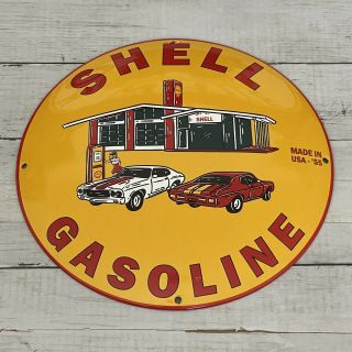 Vintage Shell Gas Station Service Porcelain Sign Gas Oil Car Pump Plate Rare