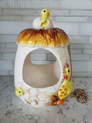 Vintage Sears Chicken And Egg Ceramic Hanging Planter / Bird Feeder