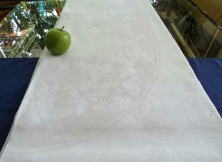 Antique Irish Damask Linen 64x106 Banquet Hemstitched Tablecloth Large Mums