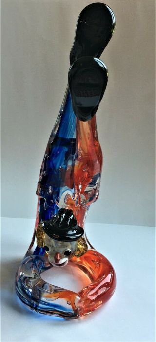 Large Vintage Murano Art Glass Upside Down Clown Red White Blue