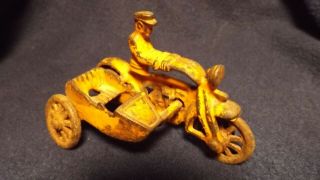Antique Vintage 1930’s Hubley Toy Cast Iron Police Cop Motorcycle With Side Car
