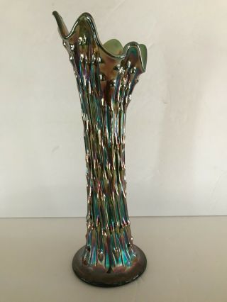 Vintage Swung Fenton Green Carnival Glass April Showers Tree Trunk Vase