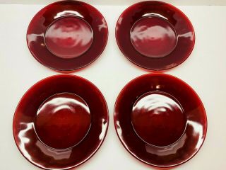 Vintage Set Of 4 Anchor Hocking Royal Ruby Glass Dinner Plates 9 "