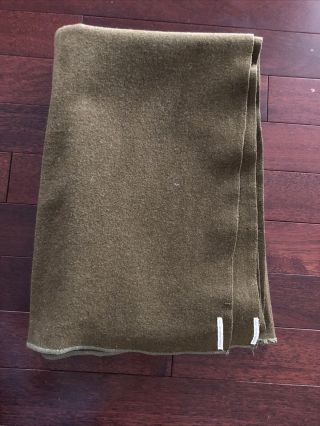 Vintage Military Blanket Ww2 Us Wartime Army Green Wool 54 X 80 Soldier Signed