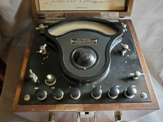 vintage 1930 ' s GENERAL ELECTRIC P - 3 POLYPHASE WATTMETER WOODEN CASE 2