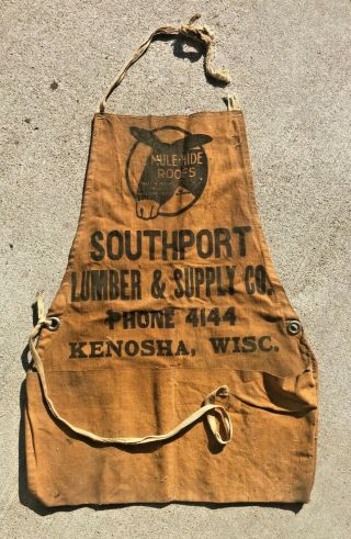 Vintage Carpenters Advertising Nail Apron Mule Hide Work Wear Kenosha Wisconsin