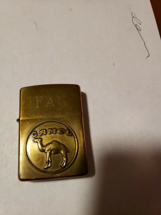 Vtg Zippo Brass Lighter.  Round Joe Camel Logo 1932 - 1992 60 Year Anniv