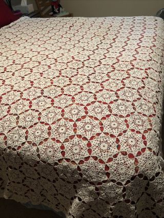 Large Vintage Hand Crochet Bedspread Or Tablecloth 90 " X 75 " Euc