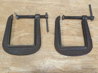 2 Vintage B&c Brinks & Cotton Deep C - Clamp Ductile Iron - 253 Made In Usa