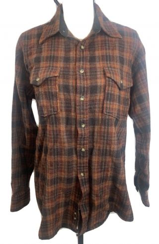 Vintage Pendleton Pure Virgin 100 Wool Outdoor Shirt Plaid Shirt Size L Long
