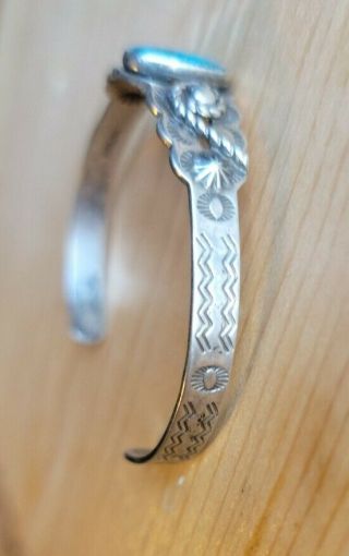 Vintage 4.  75 " Fred Harvey Sterling Silver Turquoise Cuff Bracelet