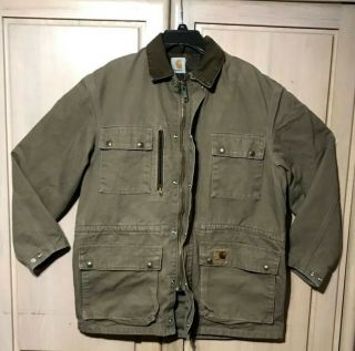 Vintage Carhartt Blanket Lined Khaki Work Jacket Chore Coat Made In The U.  S.  A.