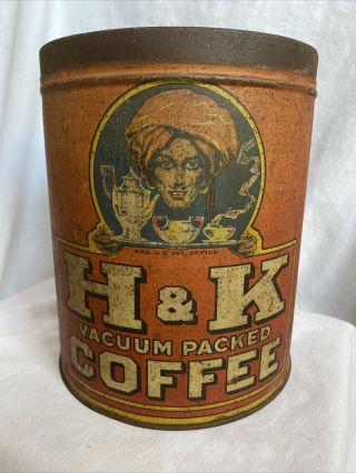 Vintage H & K Coffee Can Tin St Louis Advertising Early Rare 2 Pound Can