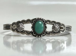 Vintage Fred Harvey Era Turquoise Sterling Silver Navajo Cuff Bracelet