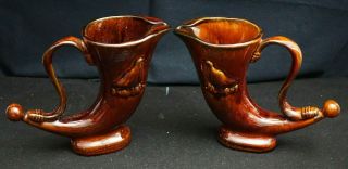 Vintage Famous Grouse Scotch Whisky Embossed Brown Horn Pitchers