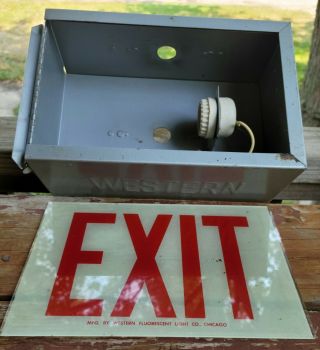 Vintage Exit Sign,  Metal Casing Sign Western Fluorescent Light Co Chicago Il