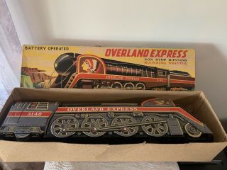 Vintage Battery Operated Tin Toy Overland Express Railway Train 3140 Indian Logo