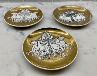 Set of 2 VINTAGE FORNASETTI Gold Roman Chariot Coasters - Saks Fifth Avenue 3