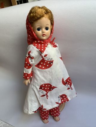 1957 Vtg Vogue Jill Doll Dressed W Red Polka Dot Pjs,  Robe,  And Scarf 1e