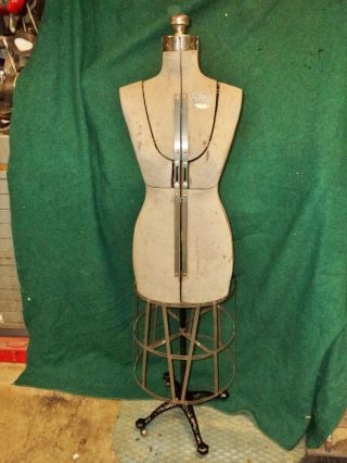 Vintage Acme Adjustable Dress Form Mannequin Cast Iron Stand Dress Maker