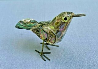 Vintage Mexican Mother - Of - Pearl Abalone Shell Bird Figure