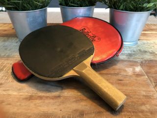 Vintage Butterfly Ping Pong Paddle Soft D - 13 Jttaa By Tamasu In Red Zipper Case