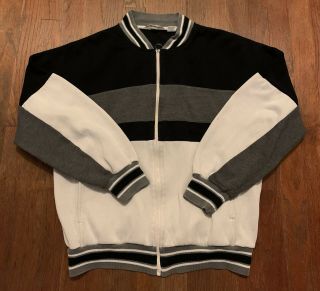 Vintage Christian Dior Track Jacket Sweater Zip Up Sz Large Colorblock
