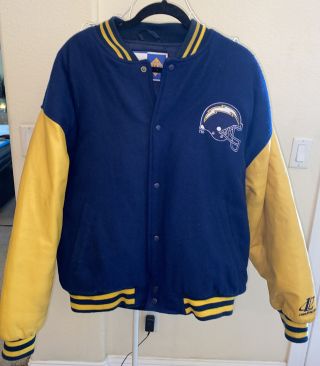 Vintage Logo Athletics San Diego Chargers Letterman Jacket Sz Xl Leather & Wool
