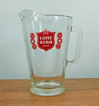 Vintage Lone Star Beer 9 " Glass Pitcher 2 Quarts Texas Brewery Advertising