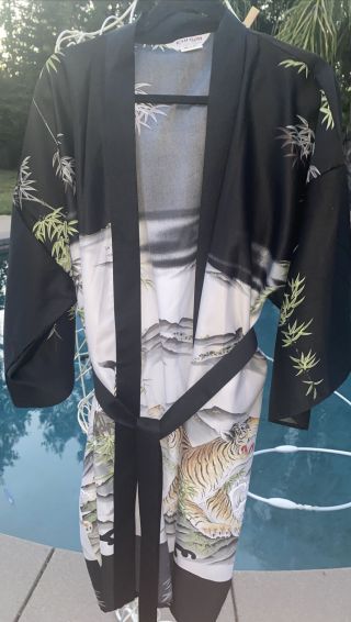 Vintage Ichiban 42 W Japan Tiger Dragon Tie Robe Black Kimono