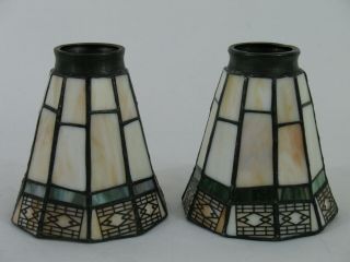 2 Vintage Hampton Bay Tiffany Style Stained Slag Glass Ceiling Fan Light