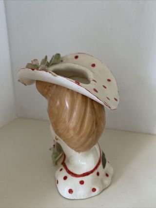 VTG Lady Head Vase Unbranded Hat with Flowers Gold Earrings polka dot dress rare 3