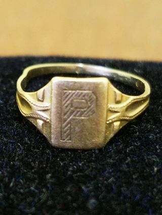 Vintage 10k Yellow Gold Baby Ring Signed Bda Size 2.  5 Personalized " P " Initial