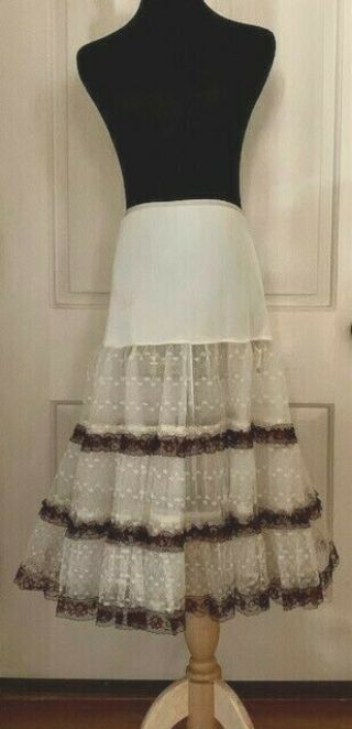 Vintage 1950s Tulle Lace Brown And Cream Petticoat/crinoline Half Slip