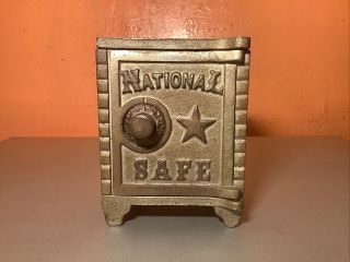 Vintage Antique National Safe Coin Piggy Bank Cast Iron Steel Early Bank