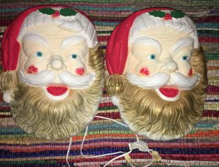 Vintage Poloron Santa Claus Head Face Blow Molds (2) 1 Cord