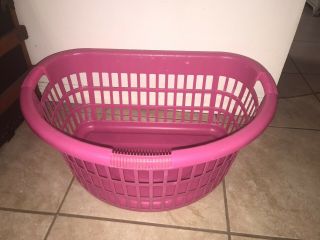Vintage Pink Plastic Half Moon Laundry Basket Large