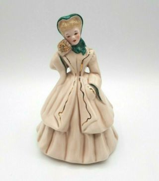 Vintage Florence Ceramics Lady Figurine Irene Cream & Green Gold Accents 5.  5 "