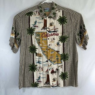 Vtg Reyn Spooner Hawaiian Tradtionals California Map Button Shirt Xxl Rayon